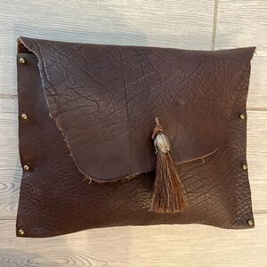 One of a kind! Bison Leather Studded Envelope Clutch with Horse Hair Tassel